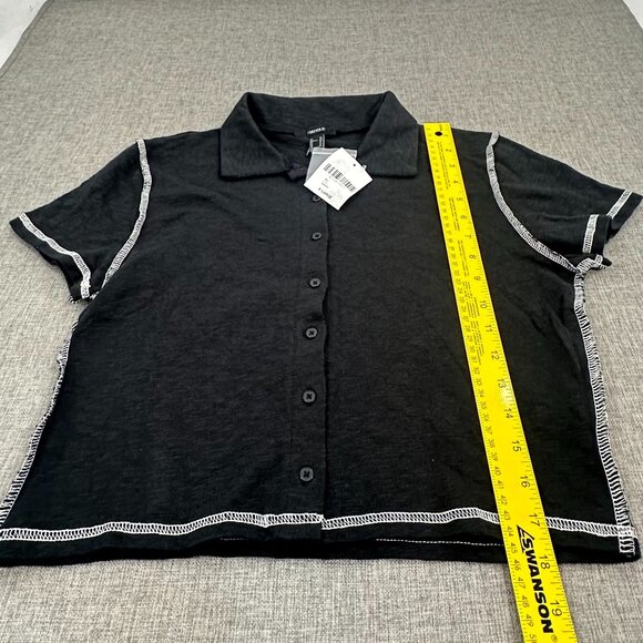 NEW! Forever 21 Button Down Shirt Collared Juniors XL Cotton Short Sleeve - Picture 5 of 12
